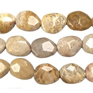 FOSSIL CORAL FACETED PEAR FREEFORM 16X20MM